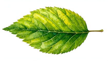 Obraz premium Detailed watercolor painting of a single vibrant leaf, showcasing intricate veins & color