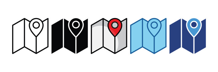 Map Folded Icon Set Multiple Style Collection