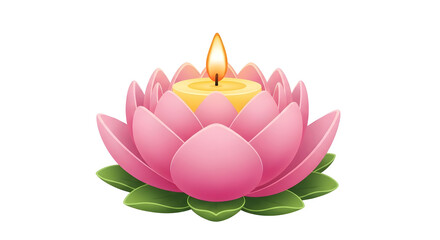 Fototapeta premium Pink lotus flower with burning candle isolated on transparent background