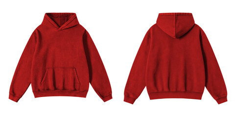 Blank Washed Red Hoodie Front and Back View Isolated on Transparent Background for Mockup © Drip