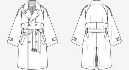Detailed technical drawing showcasing the meticulous design of a classic trench coat