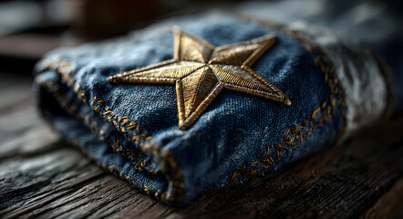 Folded American flag with a gleaming golden star Commemorating Pearl Harbor Remembrance Day on December 7th. A patriotic tribute to military history.