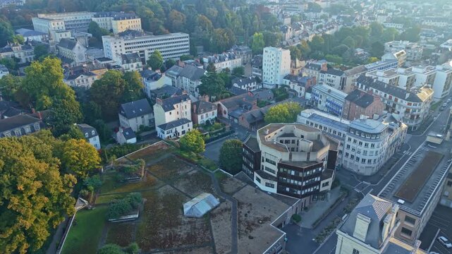 Central Quartier Thabor district in Rennes, France, showcasing &Eacute;glise &Eacute;vang&eacute;lique du Thabor Evangelical Church surrounded by the dense low-rise residential and administrative architecture in Rennes.