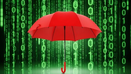 Red Umbrella Protecting Data from Cyber Attack in Digital World.