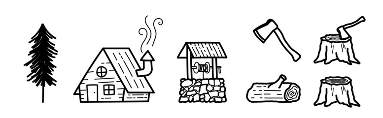 cozy cabin village doodle rural living