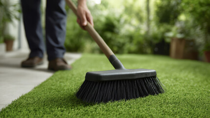 Artificial grass power broom lawn care maintenance homeowner outdoor brush cleanup