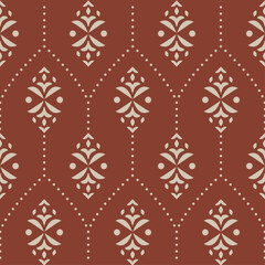 Ornamental Symmetrical Floral Seamless Pattern with Decorative Motifs in a Classic Damask Style for Textiles, Wallpaper, and Surface Design