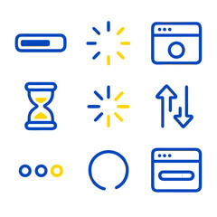 Nine loading state icons suitable for website, app, game designs. Perfect for uiux projects, presentations, or digital content creation.
