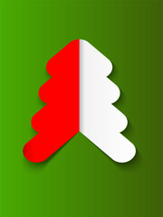 Minimalist Christmas tree design in a red and white spiral paper cut style. Simple, modern holiday vector on a green background.