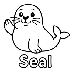 Obraz premium Playful Seal Illustration: A cute, cartoon seal waves hello, its endearing expression and playful pose embodying joy and friendliness.