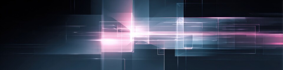 Dynamic Abstract High-Speed Technology Background Intersecting Pink and Blue Geometric Light Streak Across Dark, Glass-Like Panels Concept for Data Flow, Digital Transformation, Science Fiction Design