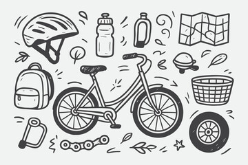 City Bike Lifestyle Doodle Pack &ndash; Hand-Drawn Urban Cycling Sketch Collection
