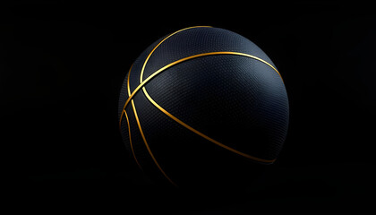 Fototapeta premium Black Basketball with Gold Metallic Line Design on dark Background. Futuristic sports concept. Close-up isolated sphere ball with dots. View front. 3D rendering