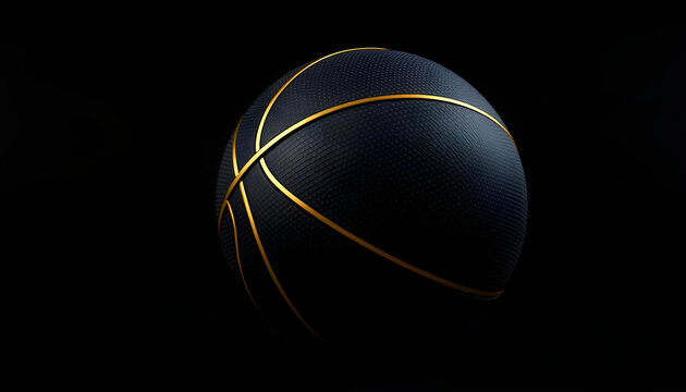 Black Basketball with Gold Metallic Line Design on dark Background. Futuristic sports concept. Close-up isolated sphere ball with dots. View front. 3D rendering - Powered by Adobe