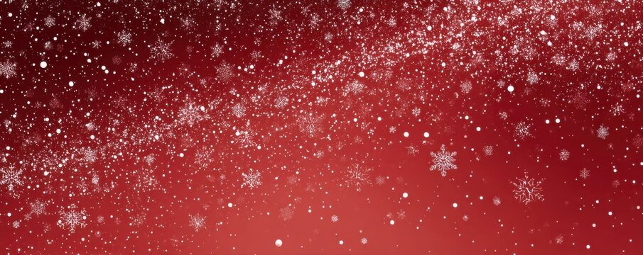 Festive red background with falling snowflakes and twinkling snow dots in a winter scene - Powered by Adobe