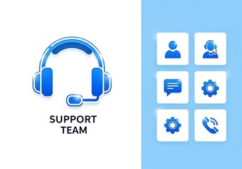 Customer support headset and service icons for business and online assistance