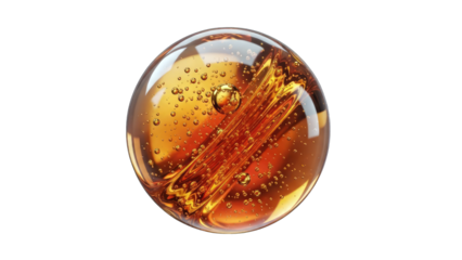 Amber Sphere with Bubbles on White Background