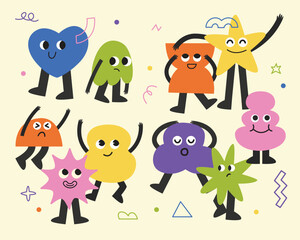 Naklejka premium Abstract Blob Character Set, Cute Geometric Shape Mascots