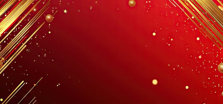 Red background with golden lights and stars, festive red and gold gradient background - Powered by Adobe