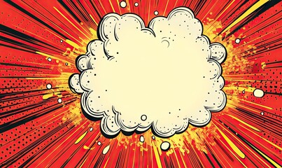 Empty white speech bubble with comic explosion effect on a vibrant red radial background