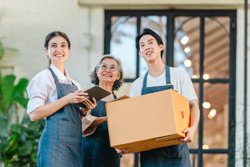 Family Business Portrait in Front of Ceramic Shop and Warehouse