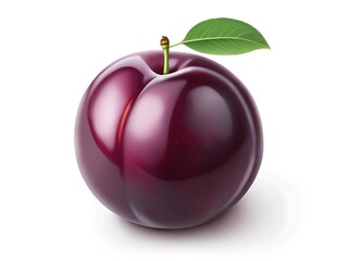 Purple Plum with Leaf on Stem