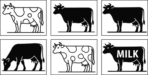 Black and white cow illustrations in a grid pattern