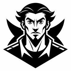 Strong man serious face black and white portrait illustration graphic design