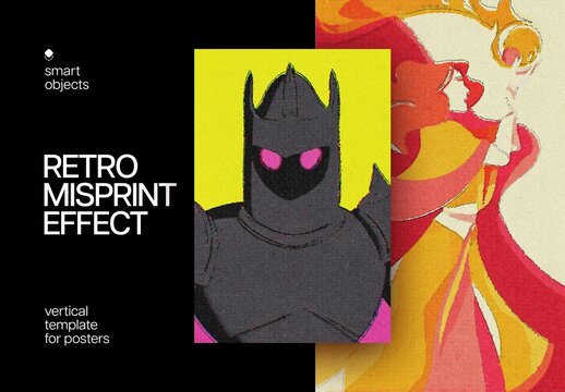 Retro Misprint Design Poster Effect Mockup