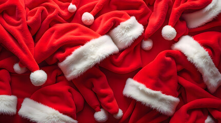 Red Velvet Santa Hats Piled Background