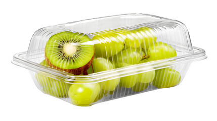 Compostable bioplastic clamshell packaging for fresh fruits isolated on Transparent background