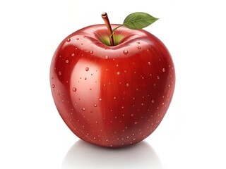 Red Apple with Stem Leaf