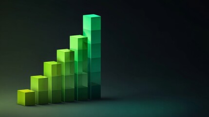 Fototapeta premium Green Abstract Bar Graph Illustrating Growth Over Time with Shadows on a Dark Background