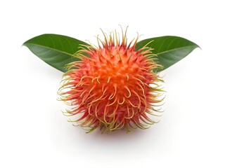 Rambutan with Spiky Red Skin and Leaf