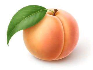 Peach with Soft Skin and Leaf on Stem