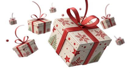 gift box with red ribbon and bow isolated in white 