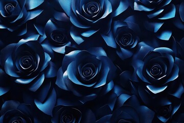 Elegant Dark Blue Roses Bloom in a Seamless Pattern, with Floral Design