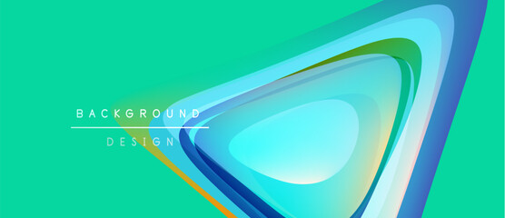 Abstract geometric shapes overlap, creating vibrant turquoise design. Gradient colors suggest depth, modern aesthetic. Background is bright green.