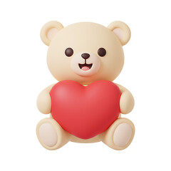 Naklejka premium Cute teddy bear holding a red heart isolated on transparent background