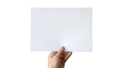 Fototapeta premium Hand holding blank white A4 paper sheet isolated on white background