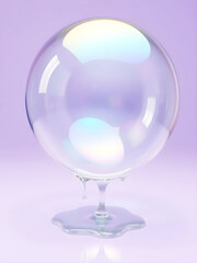 Iridescent Soap Bubble on Pastel Background with Liquid Drip