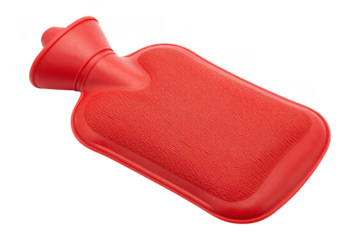 Classic Red Hot Water Bottle Isolated on White Background, Therapeutic Heat Pack