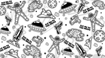 Black and white space background vector illustration in a graffiti style.