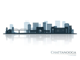 Chattanooga skyline silhouette with reflection. Landscape Chattanooga, Tenessee. Vector illustration.
