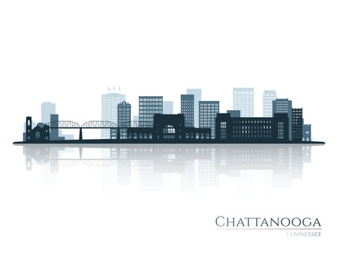 Chattanooga skyline silhouette with reflection. Landscape Chattanooga, Tenessee. Vector illustration.