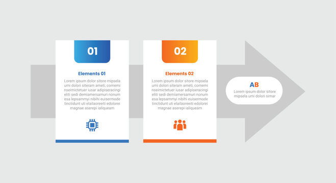Arrow base shape comparison versus infographic with gradient style with vertical box container with arrow shadow behind connection with 2 elements stages