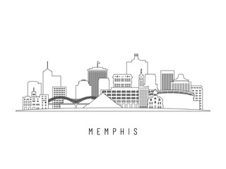 Fototapeta premium Detailed Memphis skyline vector illustration. Memphis buildings in line art style, perfect for modern designs.