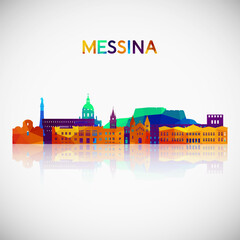 Obraz premium Messina skyline silhouette in colorful geometric style. Symbol for your design. Vector illustration.
