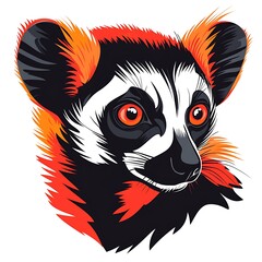 Obraz premium Graphic illustration of a lemur head with bold orange and photo black accents primate animal