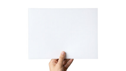 Fototapeta premium Hand holding blank white paper sheet isolated on white background